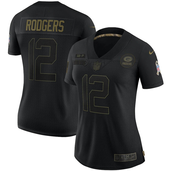 Women's Nike Green Bay Packers #12 Aaron Rodgers Black Salute To Service Limited Stitched NFL Jersey